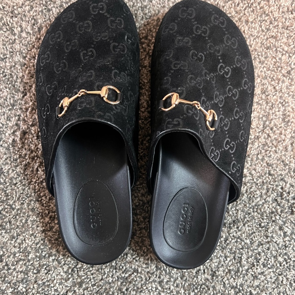 Gucci Black Velvet GG Horsebit Mules